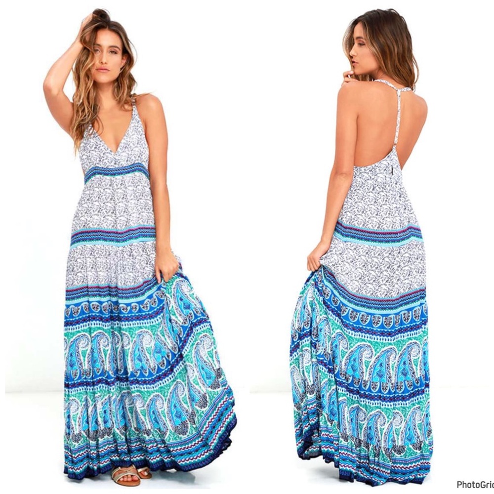 Raga Love Spell Ivory Print Maxi Dress Anthropologie $155 Size Large